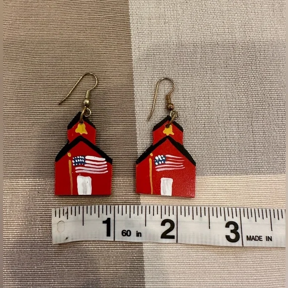 Vintage Handmade Jewelry Set Teacher Schoolhouse  Necklace Drop Earrings Novelty - Picture 6 of 8